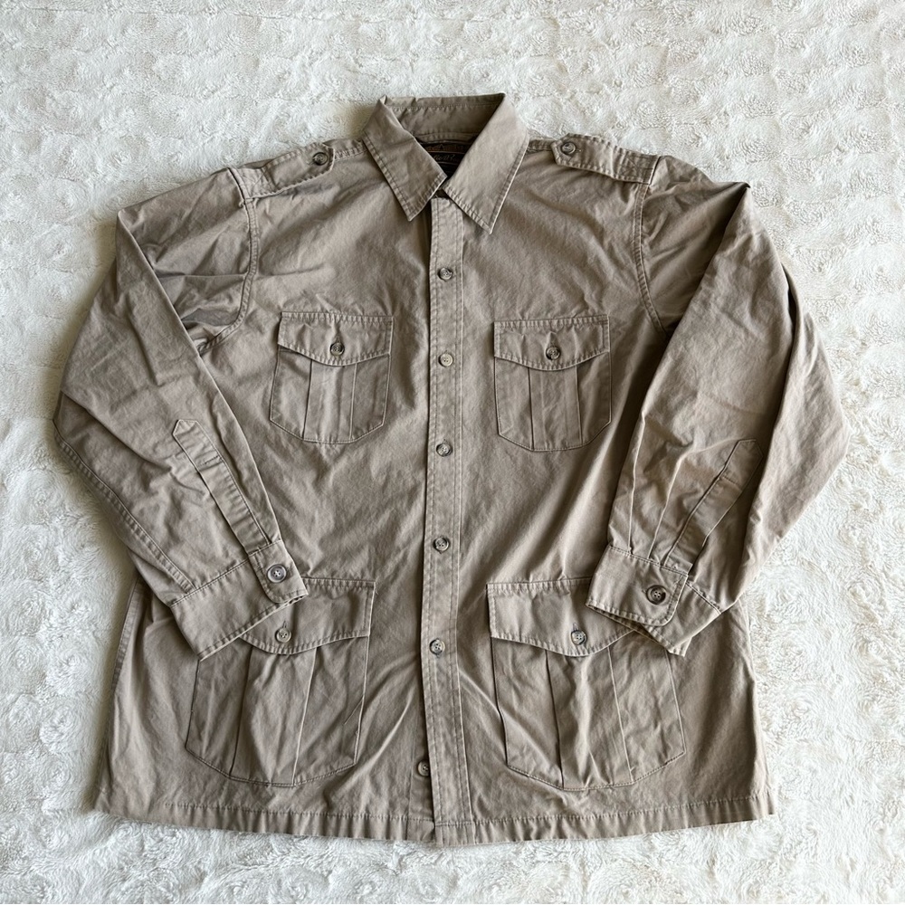 Vintage Eddie Bauer Jacket Mens XL Beige Bush Safari Military Chore Cargo Vtg